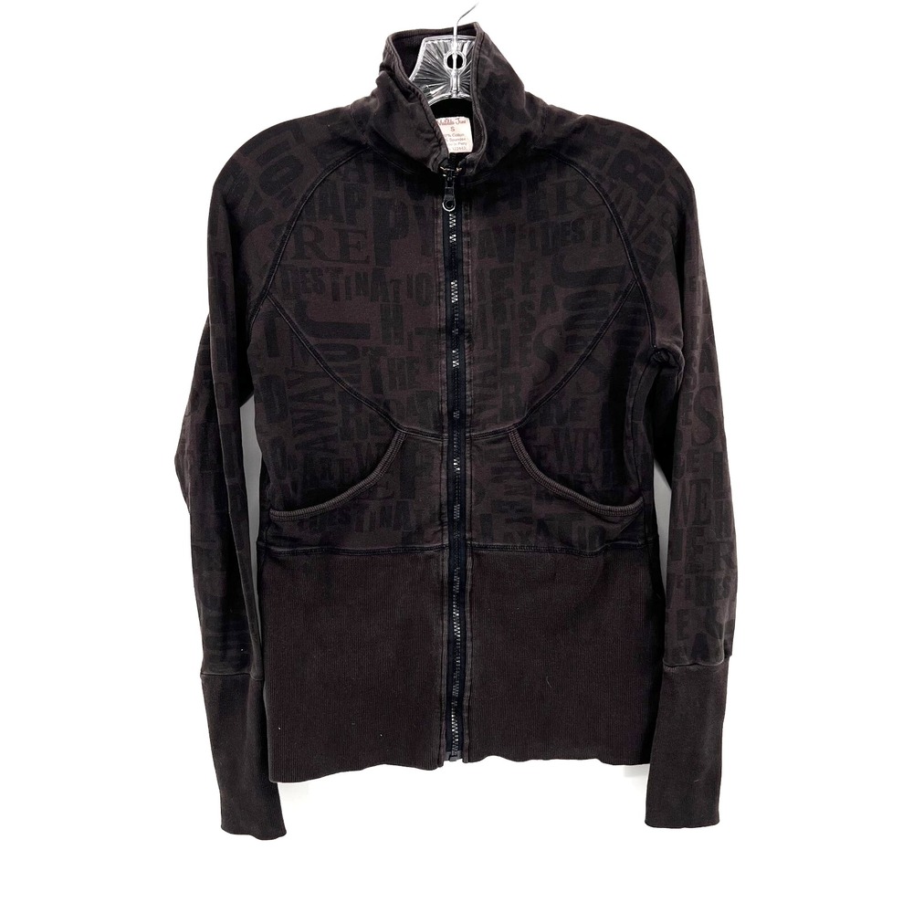 MATILDA JANE Women's S Brown Travel-Themed Full-Zip Mock-Neck Lightweight Jacket